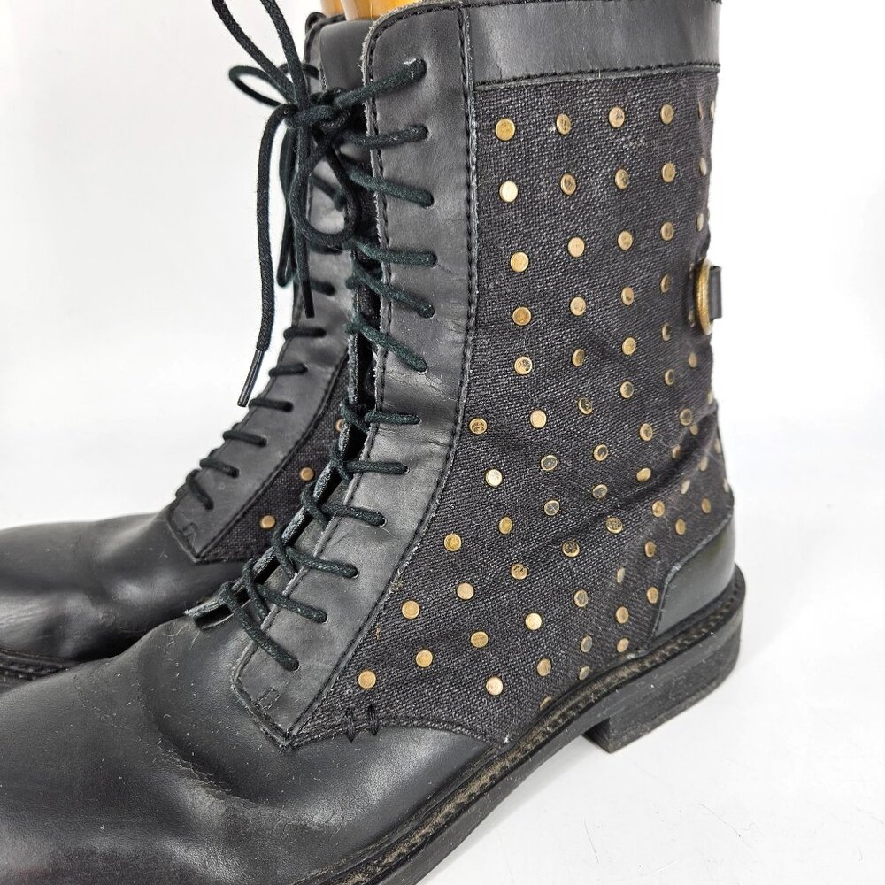 Women Combat Motorcycle Boots Calvin Kein 10 Black Lace Up Gothic Alt Cosplay - Picture 3 of 13